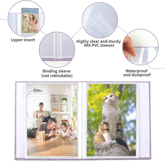 vivinin 2 Pack Photo Album 5x7, Linen Cover Photo Book, Small Photo Album Book for 36 Pockets Hold 72 Pictures, Picture Book for Photos Family Anniversaries Baby Vacations (Purple)