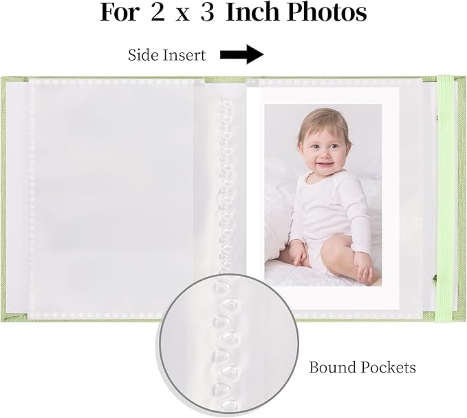 Vienrose Polaroid Photo Album Binding Cloth Photo Book for Instax Fuji 2 x3 Inch Photo Fits Fujifilm Mini 12 11 9 Snap PIC-300 52 Pockets 1 Pack, Grass Green