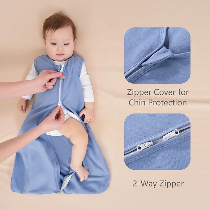 Baby Sleep Sack 0-6 Months, 100% Cotton Sleeping Sack for Newborn and Infant, 3 Pack Baby Wearable Blanket, 0.5 Tog Lightweight Double Zipper Sleep Bag Cyan