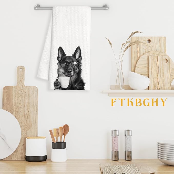 Funny German Shepherd Decor Coffee Kitchen Towels Gift, German Shepherd Dog Gifts, Coffee Gifts for Women, Dog Lover Gift Decorative Dish Hand Tea Towels for Kitchen Home Bar Decor, 16x24 Inch