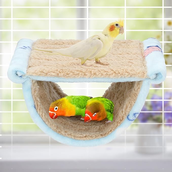 BWOGUE Bird Nest Bed Hanging Hammock, Parakeet Bed for Cage, Cockatiel Bed | Warm Fleece Snuggle Hut, Double-Layer Comfort, Wooden Perch Setup, Washable Hammock