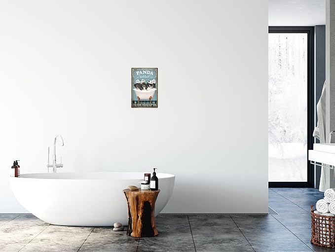 Funny Panda Decor Vintage Bathroom and Bathtub Metal Tin Sign Decor Panda Pet lovers Gift Farm Home Bar Bathroom Man Cave Retro Wall Art Poster Sign Accessories 8x12 In
