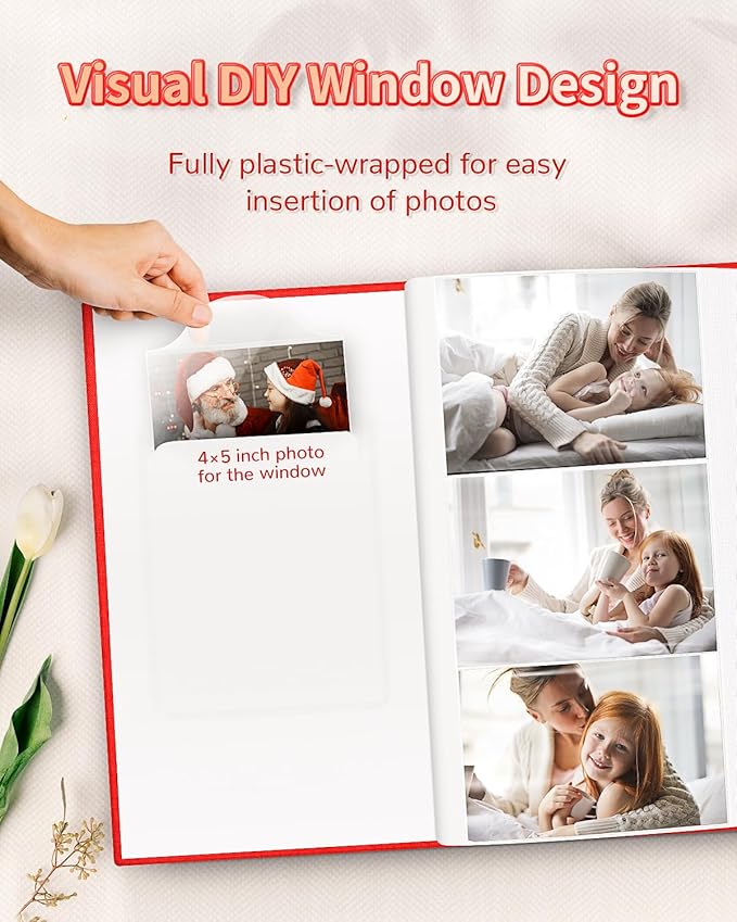 Photo Album 4x6 with 300 Pockets,Slip-in Picture Albums,Linen Cover Memory Book with Front Window,White Page Vertical Photo Book for Wedding,Family,Anniversare,Baby,Vacation