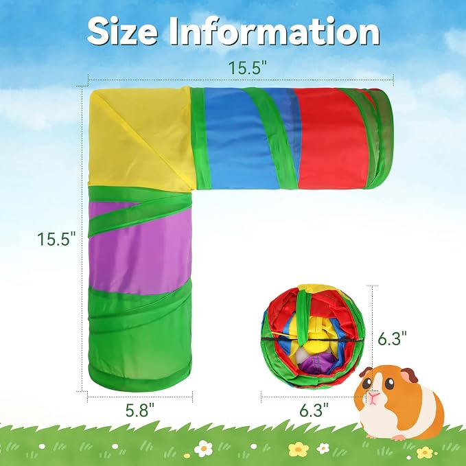 Rypet Guinea Pig Tunnels and Tubes 2-Way L-Type Collapsible for Small Pets | 2 Configurations for Exploration, Interactive Ball Engages Pets, Foldable & Portable, Cozy Hideout for Rabbits Hedgehogs