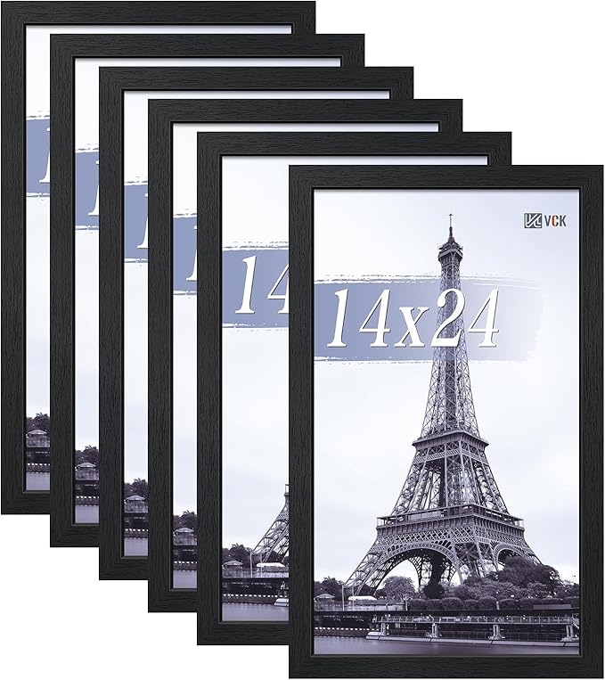 VCK 14x24 Picture Frames Black Set of 6, Wide Border Wood Poster Frame, Multi-Directional Display Family Photos, Office Prints, Studio/Gallery Artwork, Woodgrain Series, Wall Hanging