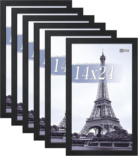 VCK 14x24 Picture Frames Black Set of 6, Wide Border Wood Poster Frame, Multi-Directional Display Family Photos, Office Prints, Studio/Gallery Artwork, Woodgrain Series, Wall Hanging