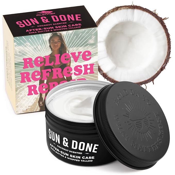 Sun & Done Whipped Beef Tallow for Skin - After Sun Care with 7 Simple Ingredients Including Shea Butter & Coconut | Sun Burn Healing Cream, After Tanning Lotion, After Sun Lotion, Gel, Moisturizer