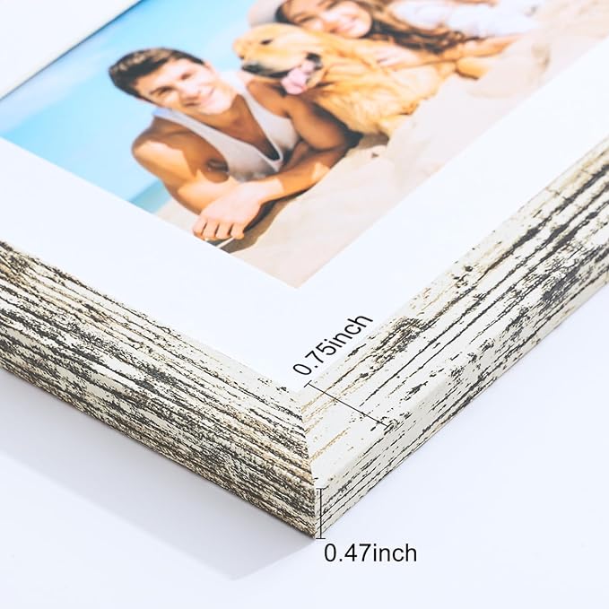 Vittanly 8x10 Collage Picture Frame, Displays 2Pcs 4x6 Pictures with Mat or 1Pcs 8x10 without Mat, Photo Frame for Wall Mounting or Table Top with Stand, Distressed White, 1 Pack