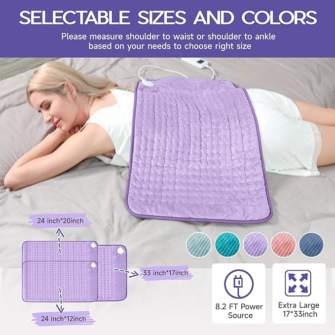 Heating Pad for Neck and Shoulders and Back, Electric Heating Pad for Period Cramps with 6 Heating & 4 Timer Setting, Easy Machine Washable, Best Gifts for Parents (17'' x 33'')