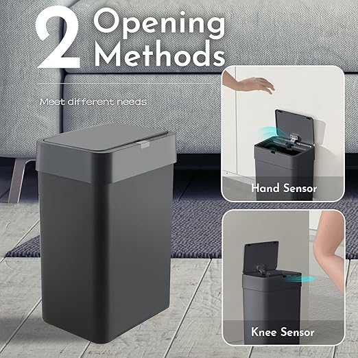 ELPHECO Bathroom Trash Can with Lid 2.5 Gallon Motion Sensor Slim Garbage Can Small Touchless Trash Bin Bathroom Decor 9.5 Liter Smart Waste Basket for Bedroom, Living Room, Toilet (Black)