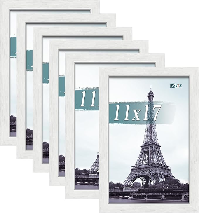 VCK 11x17 Picture Frames white Set of 6, Wide Border Wood Poster Frame, Multi-Directional Display Family Photos, Office Prints, Studio/Gallery Artwork, Woodgrain Series, Wall Hanging