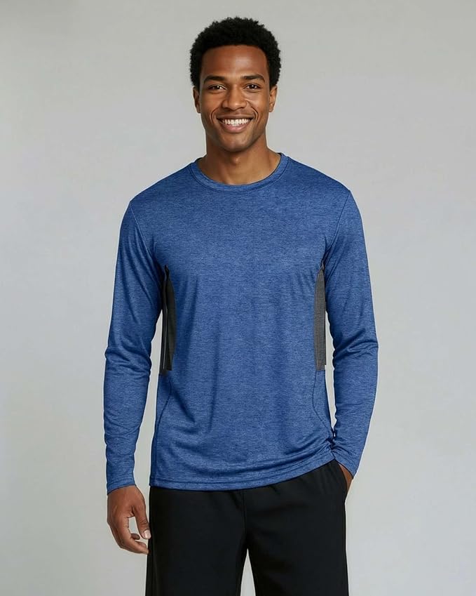 Real Essentials 4 Pack: Mens Long Sleeve Dry Fit T Shirts Hiking Fishing Workout Gym Work Sun UPF 50 Wicking Running Tee