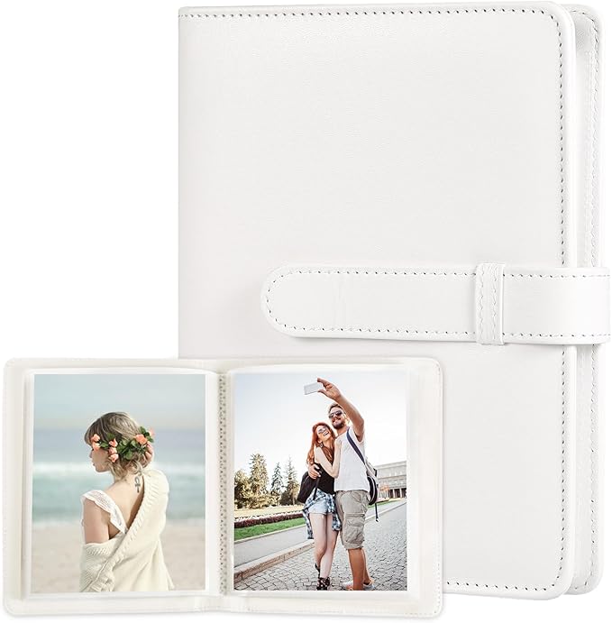 Lifting Photo Album 4x6 with 68 Pockets，Premium Vegan Leather Cover Small Photo Album Book，Mini Picture Album for Family Birthday Anniversary Baby Vacations (White)