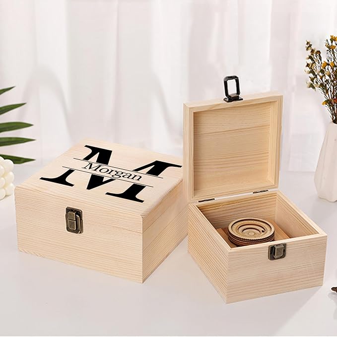 Personalized Keepsake Memory Box Custom Name Wooden Decorative Storage Box with Lids, Christmas Gift Box for Women Men Customized Gifts for Birthday Anniversary Wedding Graduation