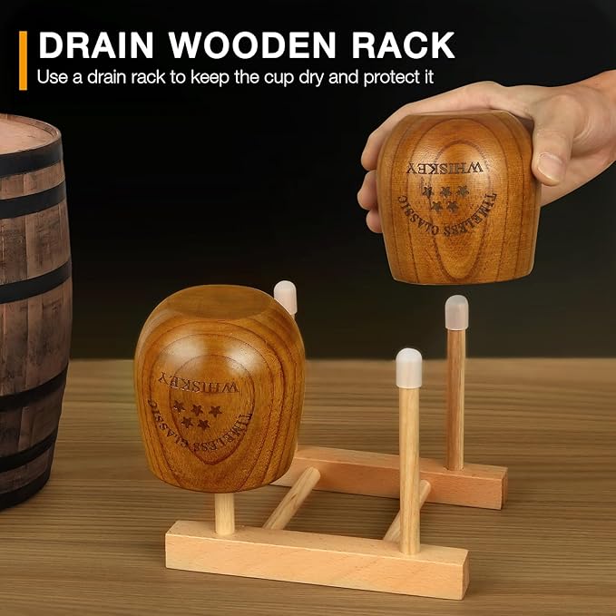 SALUNA Wooden Whiskey Glasses Set 4 - Charred Wooden Bourbon Drinking Glass, Whisky Glass Sets Bourbon Gifts for Men, Dad or Brother On Birthday Christmas Anniversary Retirement 10 OZ