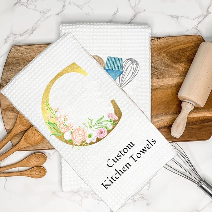 Custom Kitchen Towels Personalized Name Kitchen Towels Housewarming/Holiday/Birthday/Anniversaries Gift for Kitchen Decor Custom Waffle Dish Towel
