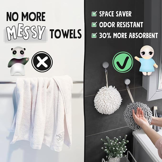 Sophie & Panda Fuzzy Ball Hand Towels - Smiley Hedgehog Hand Towels Family Set – Dry Your Hands Instantly and Conveniently with These Decorative Towels for Bathroom (2-Pack Beige)