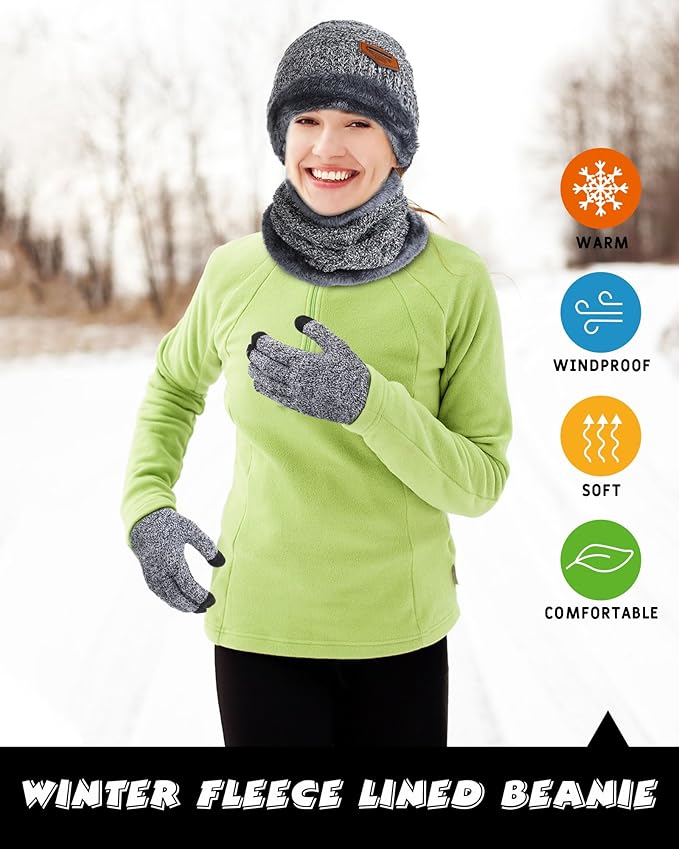 10 Pieces Winter Hat Beanie Scarf Touch Screen Gloves and Sock Set Slouchy Knit Skull Cap Beanies Fleece Lining Neck Warmer
