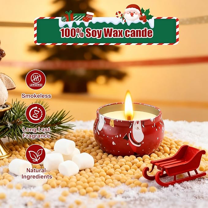 Christmas Scented Candle Gift 12 Pack, Christmas Candles for Home Scented, 100% Natural Soy Wax Long Lasting Jar Aromatherapy Candle Gifts for Women Men Adult