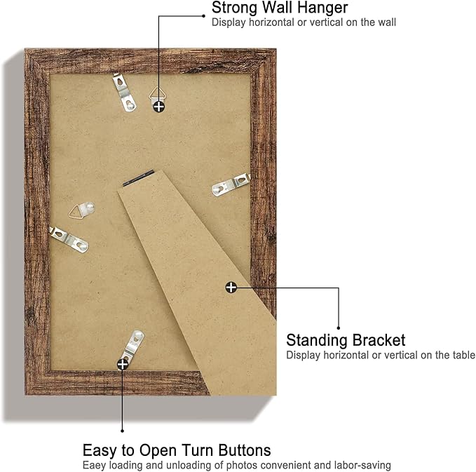 iRahmen 6x9 Picture Frame Set of 4, High Definition Real Glass Rustic Wood Frame, 6 x 9 Photo Frames for Tabletop Display and Wall Mounting