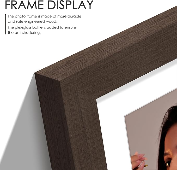 8x10 Double Picture Frame For Displaying Double 4x6 Picture Frame for Wall Mounting or Tabletop, Walnut.