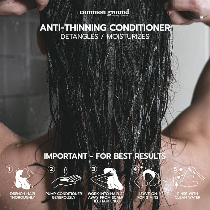 Common Ground Natural Anti-Thinning Conditioner, Sulphate, Paraben & Cruelty Free, Vegan, Plant-Based, Bergamot & Rosemary Scent, Kino Tree & Ginseng DHT Blockers, All Hair Types, Men & Women