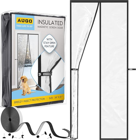 AUGO Magnetic Thermal Insulated Door Curtain - Transparent EVA Door Cover for Winter- Keeps Warm Air in and Cold Air Out - Home Winterizing Products - Patent Pending Keep Open Feature - 34 x 81 Inch
