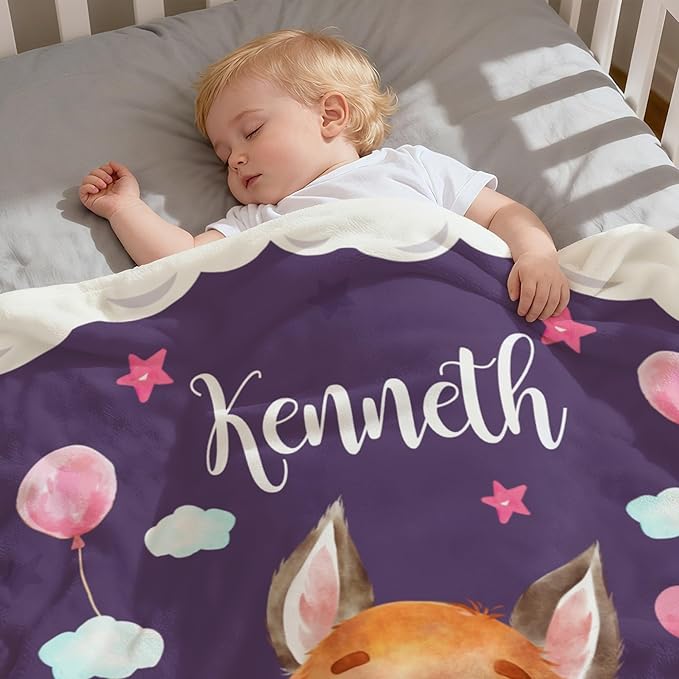 Personalized Fox Baby Blankets, Customized Baby Blanket with Name for Girls, Custom Baby Blankets for Newborn Girls, Soft, Lightweight & Fox Baby Shower, 30"x40"