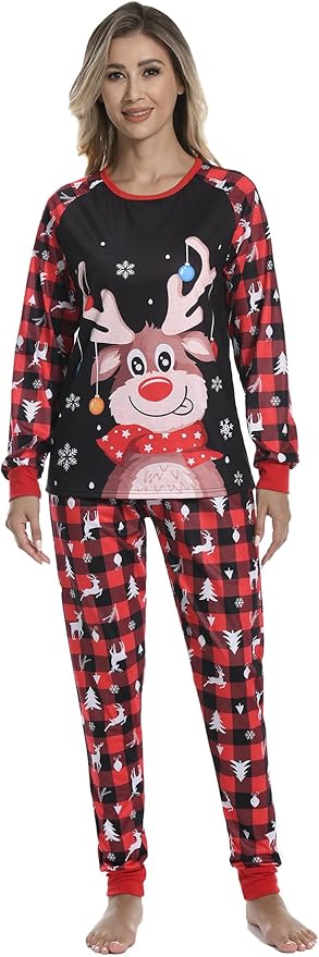 YIJIU Christmas Pajamas Cute Deer Print Long Sleeve Totem PJS Set