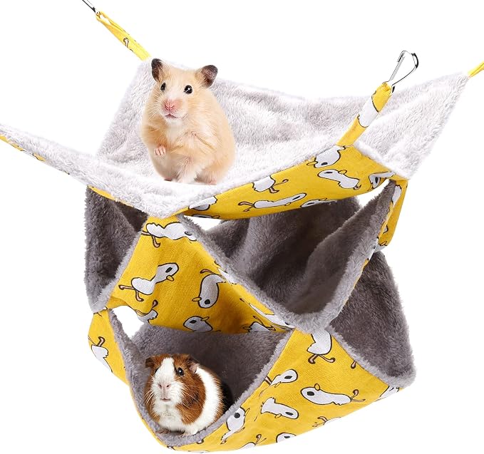 3 Tier Ferret Rat Hammock, Guinea Pig Cage Accessories, Yellow | Rat Hammock for Cage, Pet Cage Hanging Hammock, Small Animals, Guinea Pig, Ferret, Kitten, Squirrel, Chinchilla, Rat, Parrot