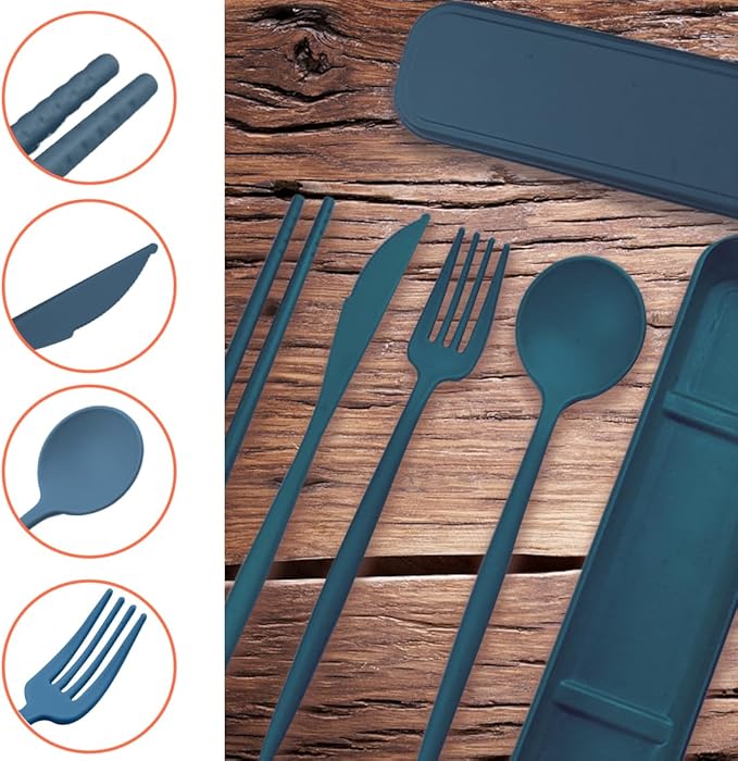 4 Sets Reusable Utensils Set with Case,Camping Cutlery Set Travel Silverware Set with Case Lunch Utensils Set for Work,Utensil Sets for Lunch Picnic Daily Use Outdoor (Darkblue)