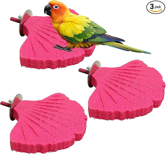 3 Pcs Bird Perch Resin Bird Beak Grinding Stone Leaf Shape Perch Stand Foot Clawing Trimmer Birds Cage Accessories for Cockatiels Conures Budgies Lovebirds (Pink)