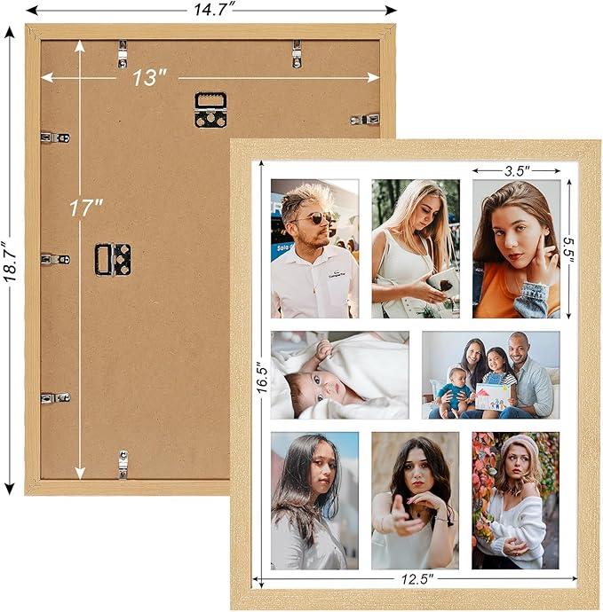 13x17 Collage frame with 8 Openings 4X6 Pictures, Multiple Picture Frame with Mat, Wall or Tabletop Decor, Natural Wood Grain,2 Pack