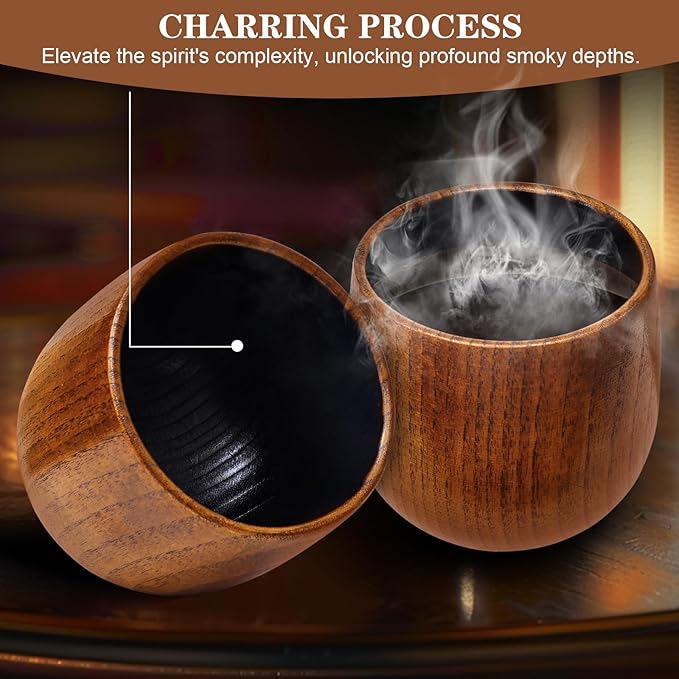 Charred Wooden Bourbon Drinking Glass Whiskey Tumbler - Wooden Old Fashioned Glass Made of Oak Great Whiskey Gifts for Men