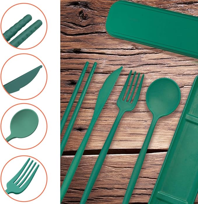 4 Sets Reusable Utensils Set with Case,Camping Cutlery Set Travel Silverware Set with Case Lunch Utensils Set for Work,Utensil Sets for Lunch Picnic Daily Use Outdoor (Darkgreen)