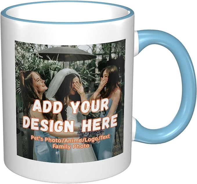 Custom Mugs and Coffee Cups Partial or Full Size Printed Creative Designs Customizable with Your Photos Images Text (Partial, Sky Blue)