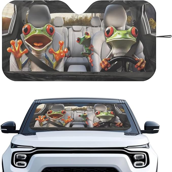 Cute Frog Car Front Windshield Sun Shade Foldable Funny Windshield Sunshade Sun Visor UV Rays and Keeps Vehicle Cool Easy Installation for Most Sedan Truck SUV