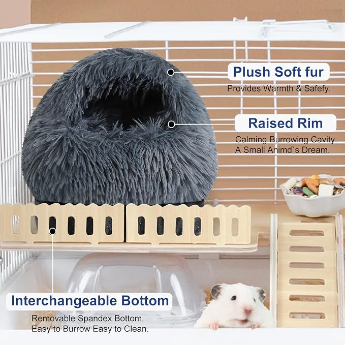 Guinea Pig Hideout, Doughnut Guinea Pig Bed, Rabbit Bunny Hideout(Black) | Washable Hamster Rabbit Bunny Bed with Hooded Cover, Calming Round Cave Beds for Small Animal Bunny Rabbit Hideout