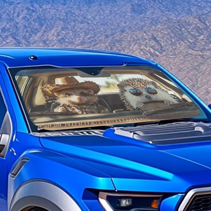 Funny Hedgehog Car Windshield Sun Shade Foldable Automotive Interior Cover Sun Visor Protector Blocking Harmful UV Rays & Heat 66.5x34.4inches
