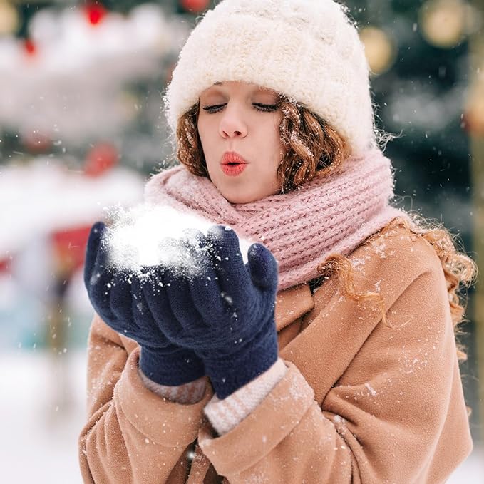 Trifabricy Winter Gloves for Women, Warm Fleece Lined Womens Gloves, Knit Glove for Women, Touchscreen Glove for Cold Weather