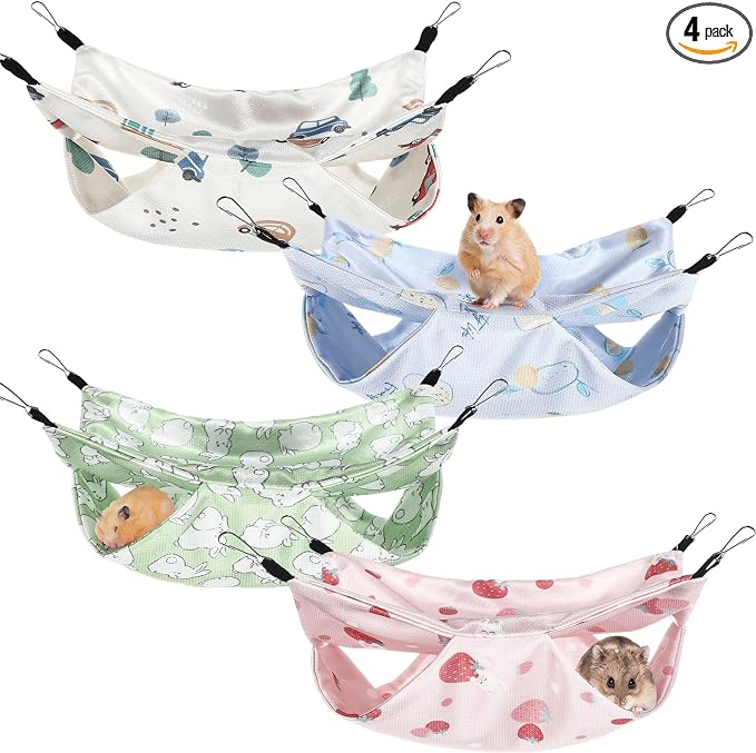Nuogo 4 Pcs Guinea Pig Rat Hammock for Cage, Pale Color, Summer | Ferret Hanging Hammock, Double Sided, Guinea Pig Accessories for Small Animals, Squirrel, Chinchilla, Parrot, Sugar Glider