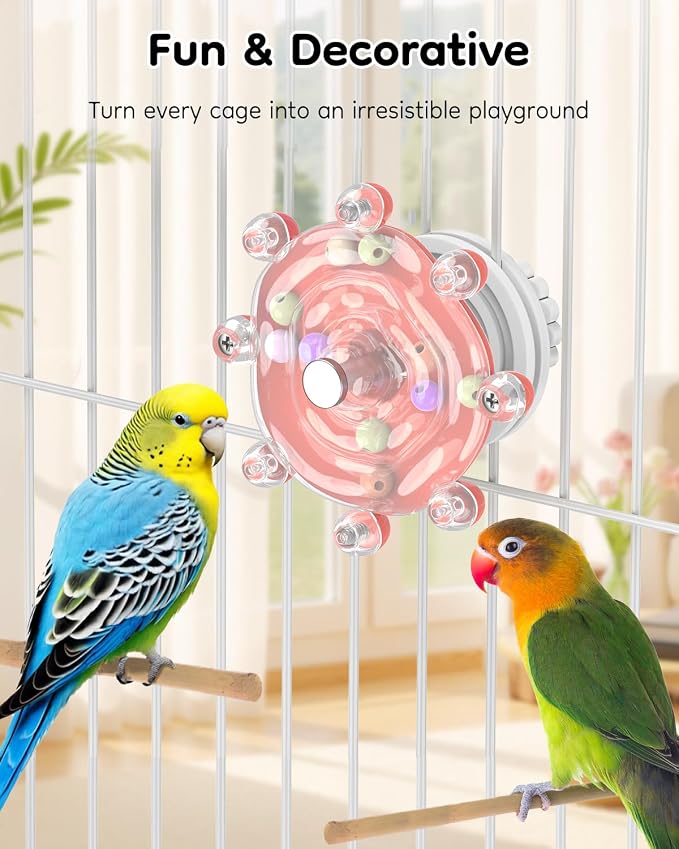 Pawfly Bird Toys for Parakeets, Colorful Spinning Wheel Chew Toy, Interactive Spinner Rattle Parrot Toys, Cockatiel Toy, Parakeet Toys, Bird Cage Accessories for Entertainment Chewing Exercise, Red