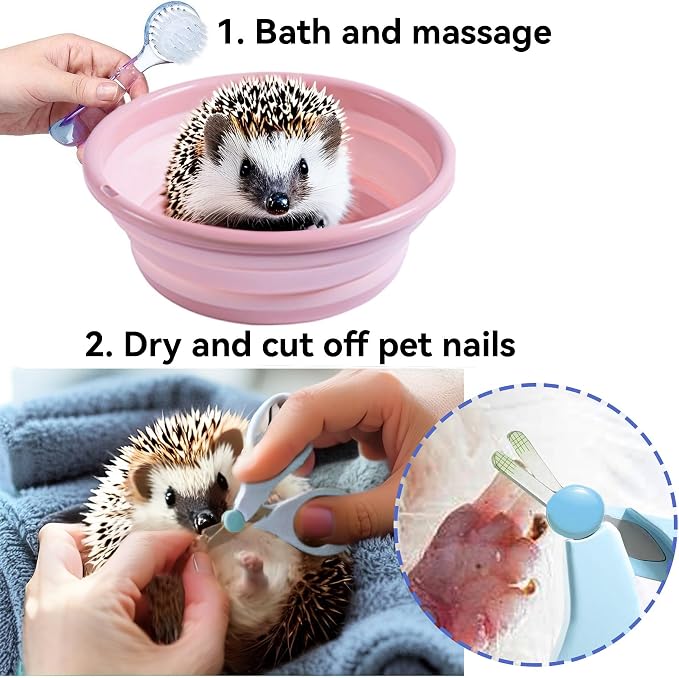JSLZF Hedgehog Bath Supplies Grooming Kit: Foldable Bathtub, Nail Clippers, Bathing Brushes, Towel for Hedgehog Small Pets like Guinea Pigs