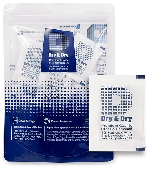 Dry & Dry Silica Gel Packets, Desiccants - Rechargeable Fabric Silica Gel Packs, Desiccant Packs for Storage - White - 30 Packets (5 Gram)