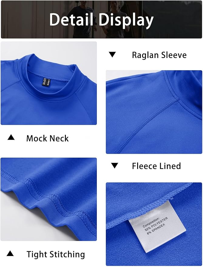MAGCOMSEN Men's Thermal Shirt Mock Turtle Neck, Fleece Lined Long Sleeve Undershirts, Athletic Warm Base Layer Winter Top