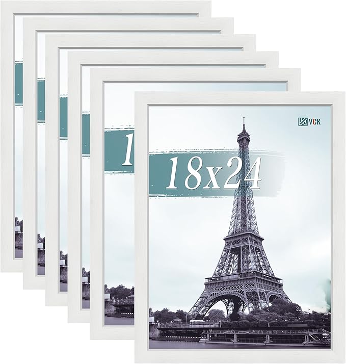 VCK 18x24 Poster Frames white Set of 6, Wide Border Wood Picture Frame, Multi-Directional Display Family Photos, Office Prints, Studio/Gallery Artwork, Woodgrain Series, Wall Hanging