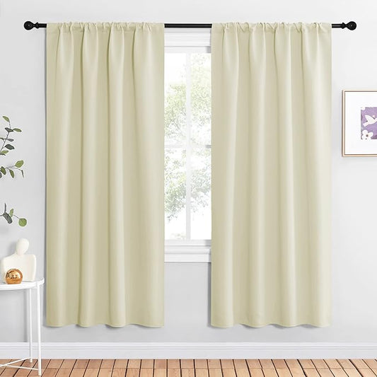 NICETOWN Beige Blackout Curtains for Living Room - Triple Weave Home Decoration Thermal Insulated Solid Rod Pocket Blackout Drapes for Bedroom(Set of 2, 42 x 72 Inch)