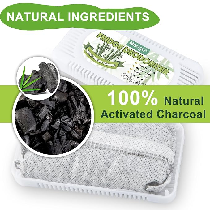 Hengu Fridge Deodorizer, (6 Pack) Fridge Odor Eliminator Natural Activated Charcoal More Effective Fridge Deodorizer Odor Eliminator Than Baking Soda, Smell Eliminator for Refrigerator & Freezer
