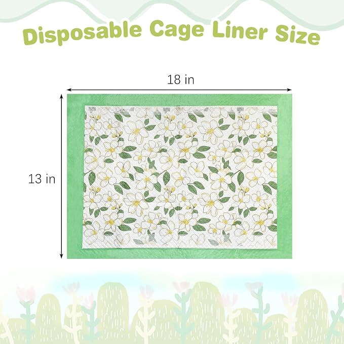 Fhiny 100 PCS Disposable Guinea Pig Pee Pads, 13'' x 18'' Super Absorbent Rabbit Cage Liner Odor Control Small Pet Cage Training Pads for Rabbit Bunny Ferret Cat Puppy and Other Small Animals