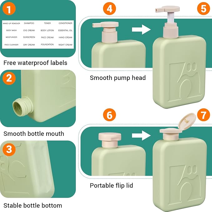 Travel Pump Bottles, Refillable Plastic Empty Squeeze Bottle with Flip Caps, Leak-Proof Dispenser Lotion Container for Shampoo, Soap, Toiletries for Vacation, Gym, Home(2 Pack, 11oz/330ml)
